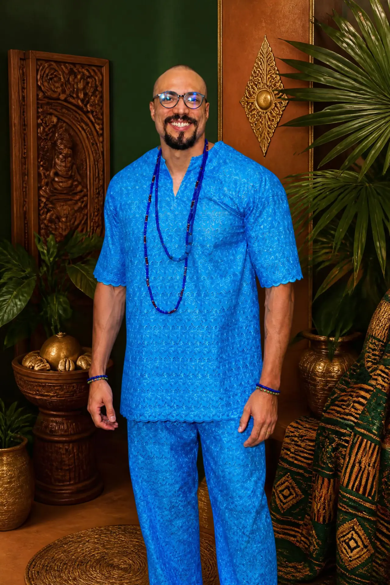 Adrianno Numeriano in traditional blue attire